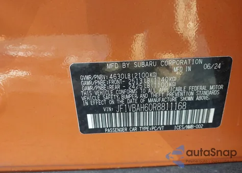 2024 Subaru Wrx Premium from USA, damaged, VIN JF1VBAH60R8811168